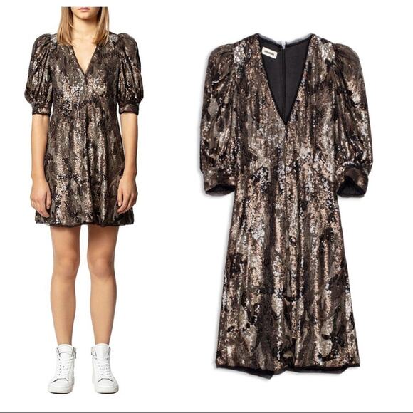 ZADIG & VOLTAIRE Royal Sequin Camo-Print A-Line Mini Dress Size XS NWT - Picture 6 of 12